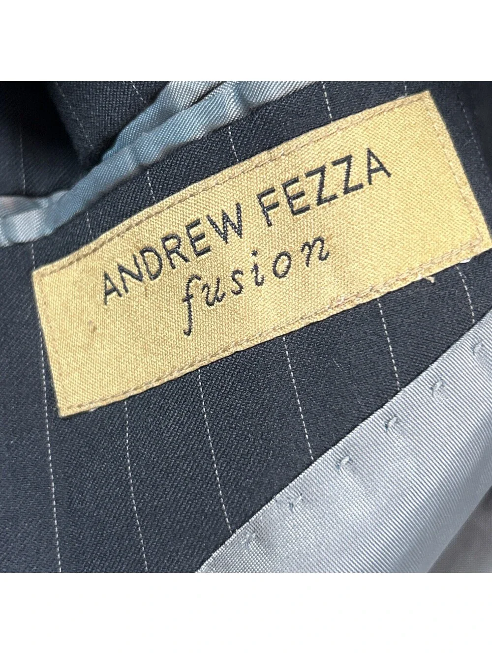 Andrew Fezza Size 48R Black 100% Worsted Wool Pinstripe Blazer Suit Coat